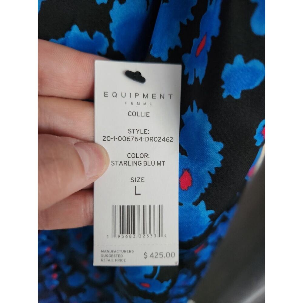 Equipment Femme Womens Blue Black Floral V-Neck Empire Waist Shift Dress NWT L - Picture 12 of 13